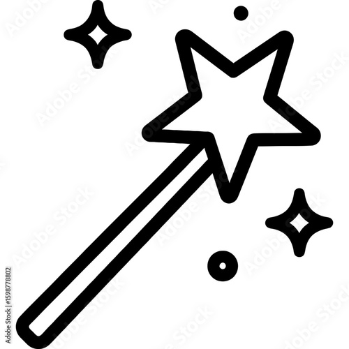 Magic wand with star tip outline icon vector
