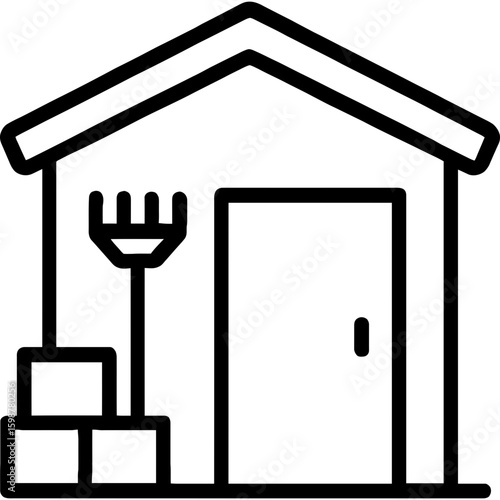 black shed with rake and blocks clip art preview