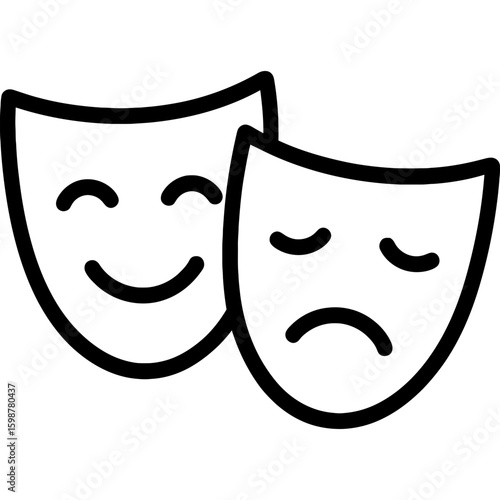 Theater masks comedy and tragedy outline icon vector