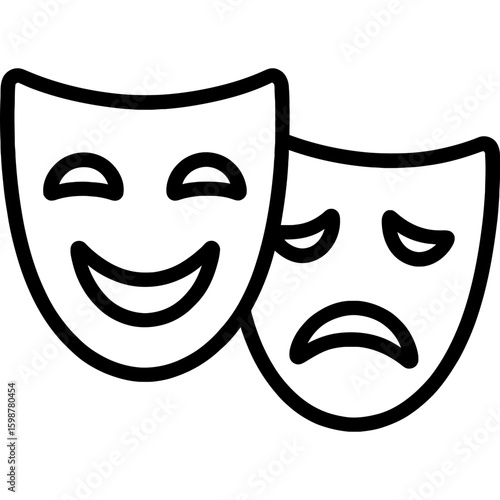 Theater masks comedy and tragedy outline icon vector