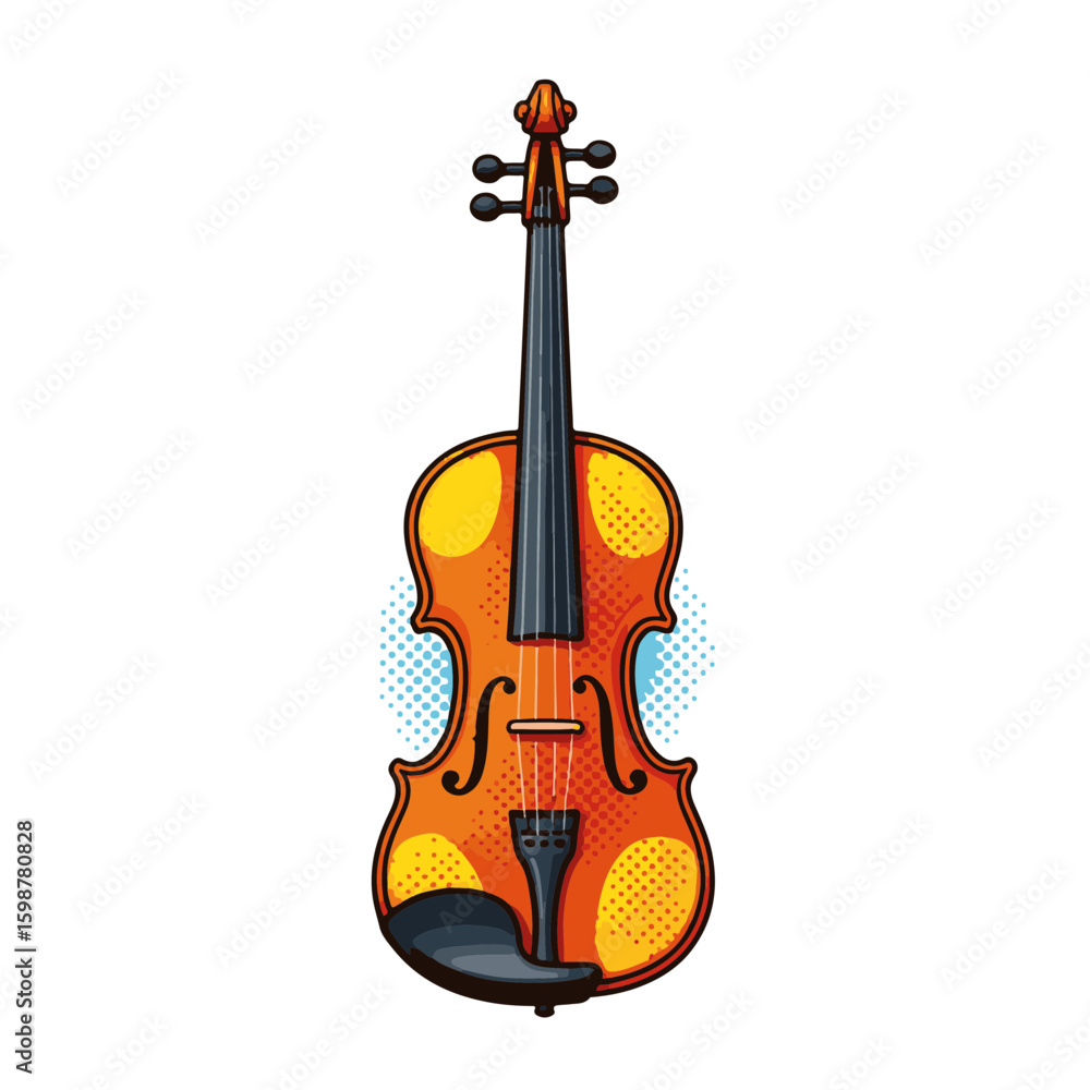 Fototapeta premium Vibrant pop art eco-wood violin, dynamic shapes, isolated on white background, concept of music and creativity.