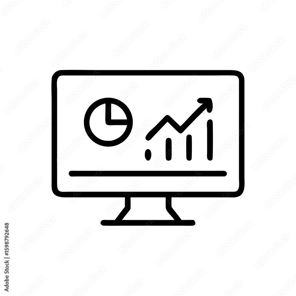 Onboard monitor displaying data, metrics, and statistics for business insights. Onboard monitor presents dashboard with charts, pie graph, Onboard monitor displaying data, metrics, and statistics for business insights. Onboard monitor presents dashboard with charts, pie graph,