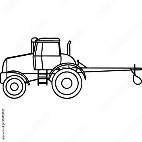 Self propelled sprayer displayed in clean line art showcases agricultural innovation. This self propelled sprayer, meticulously designed, represents precision farming and efficient crop management.