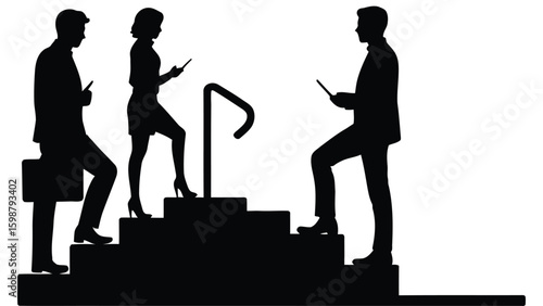 Vector silhouette of a businessman climbing a ladder, symbolism of success steps and goals