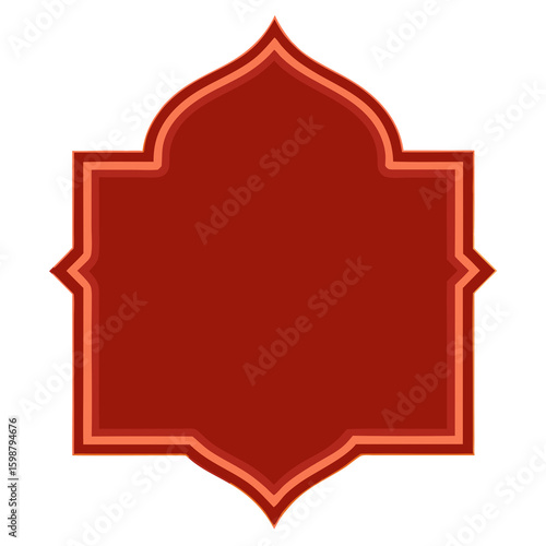Dark Red Empty Text Box, Blank Islamic shape title box with golden outline isolated on transparent or white background
