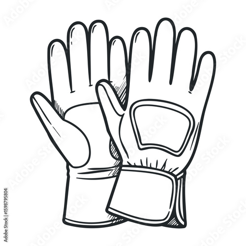 Protective sports gloves with padding and adjustable wrist straps. Vector illustration