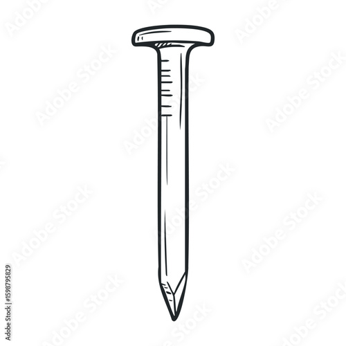 Hand-drawn sketch of a construction nail with measurement markings. Vector illustration