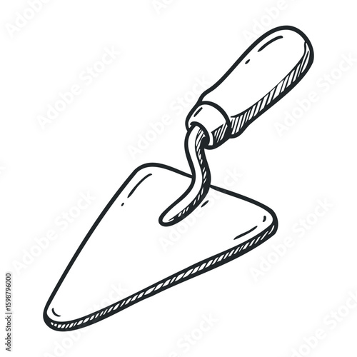 Hand drawn illustration of a masonry trowel with wooden handle. Vector illustration