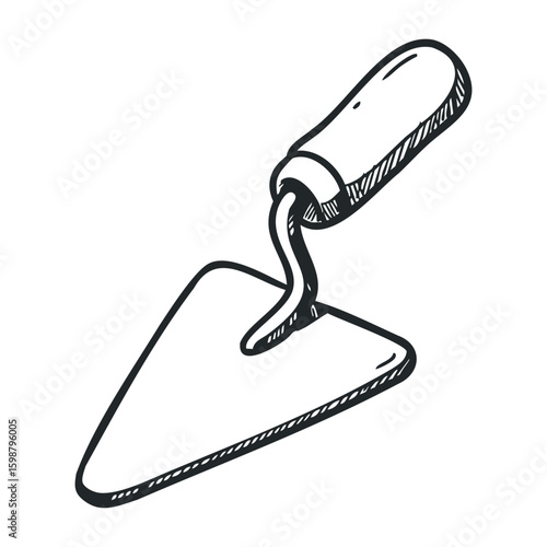 Hand tool trowel with wooden handle for construction and gardening. Vector illustration