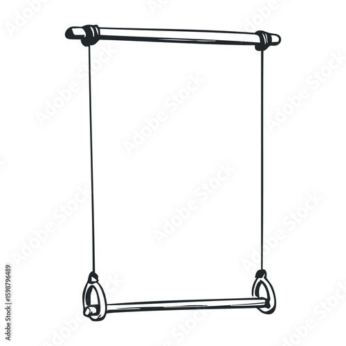 Black and white gymnastics trapeze swing vector with ropes and rings. Vector illustration