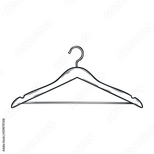 Minimalist wooden clothes hanger design on white background. Vector illustration