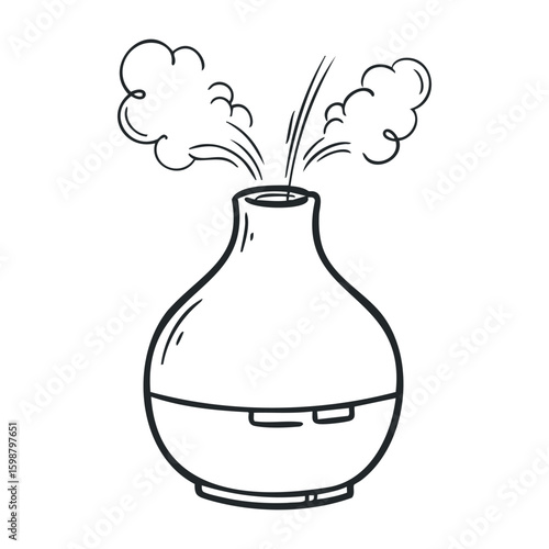Aromatherapy diffuser releasing soothing mist in outline illustration. Vector illustration
