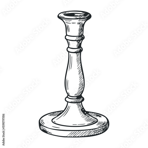 Elegant vintage-style candlestick holder with intricate detailing. Vector illustration
