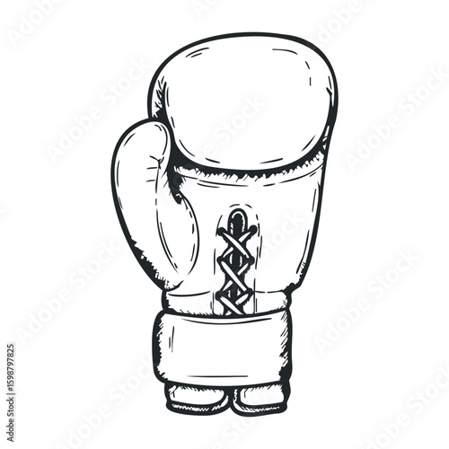 Monochrome sketch of a classic boxing glove with detailed lacing. Vector illustration
