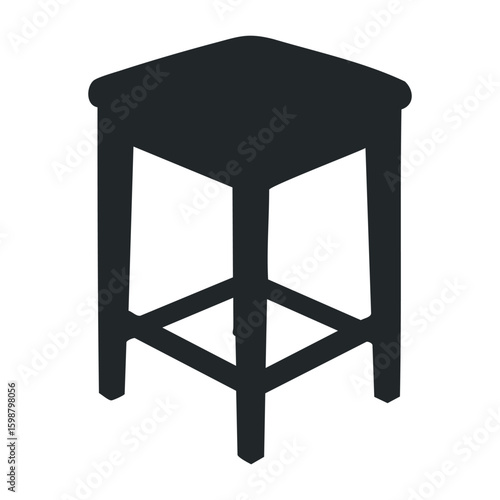 Simple black wooden bar stool with square top and four legs. Vector illustration