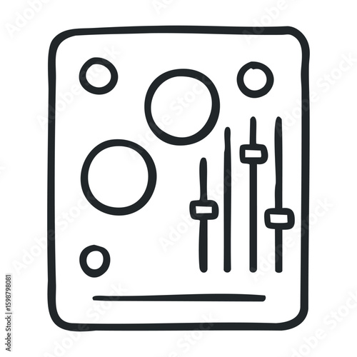 Minimalist audio mixer interface with control knobs and sliders. Vector illustration