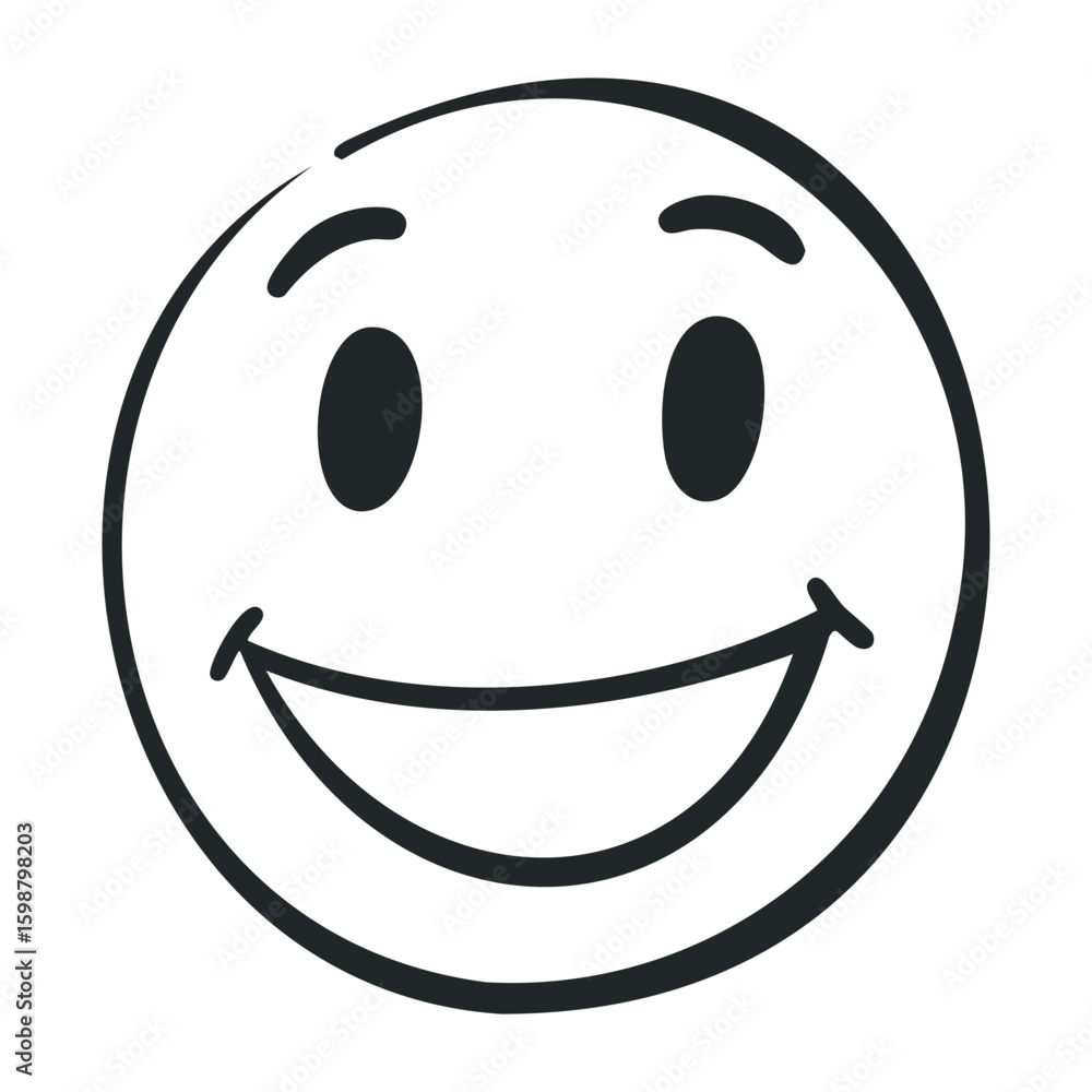 Fototapeta premium Simple black and white smiley face with a happy expression on a white background. Vector illustration