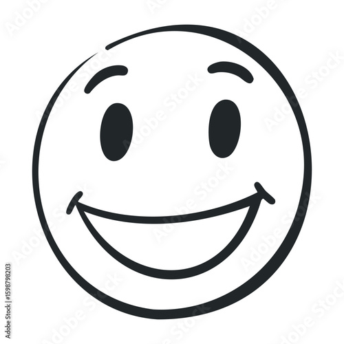 Simple black and white smiley face with a happy expression on a white background. Vector illustration
