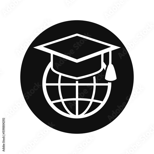 Global education icon with graduation cap and globe
