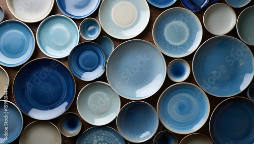 Stacked Blue Ceramic Plates - Abstract Pattern Texture Background