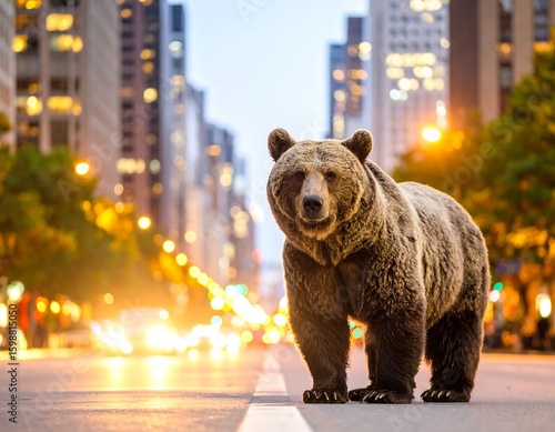 Grizzly bear in city street