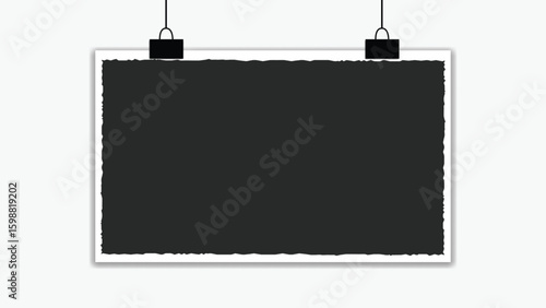 Frame vector template with torn paper inside and hanging clip. Perfect for photo placeholder, infographic layout, and decorative border.