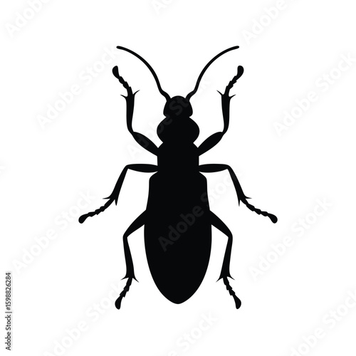 Longhorn beetle insect silhouette with long antennae vector illustration.