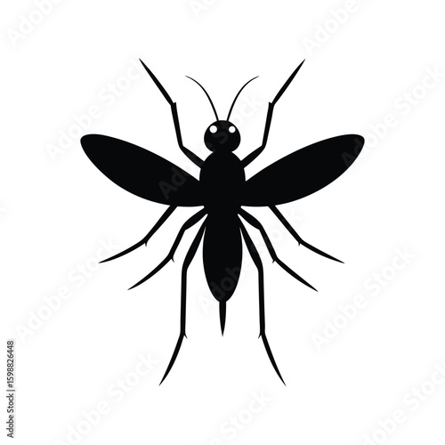 Midge insect silhouette in flying posture vector illustration.