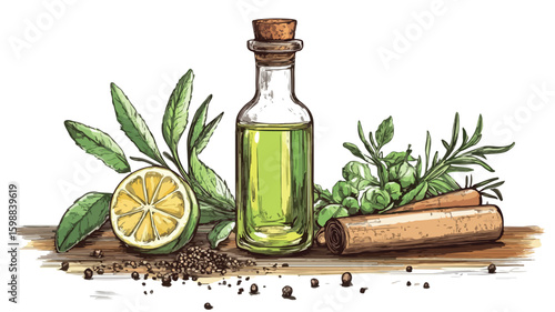 Vibrant Botanical Engraved Illustration for Design Projects