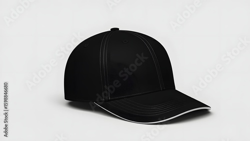Black Baseball Cap on White Background - Stock Photo