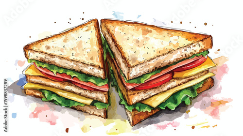 Delicious Triangle Sandwich Watercolor Illustration