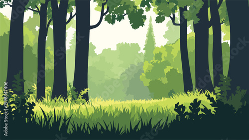 Serene Dense Forest Landscape with Tall Green Trees