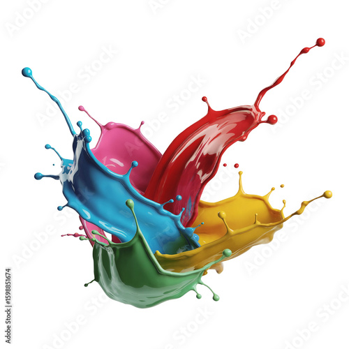 Colorful liquid paint splash motion artistic concept design element isolated on transparent background