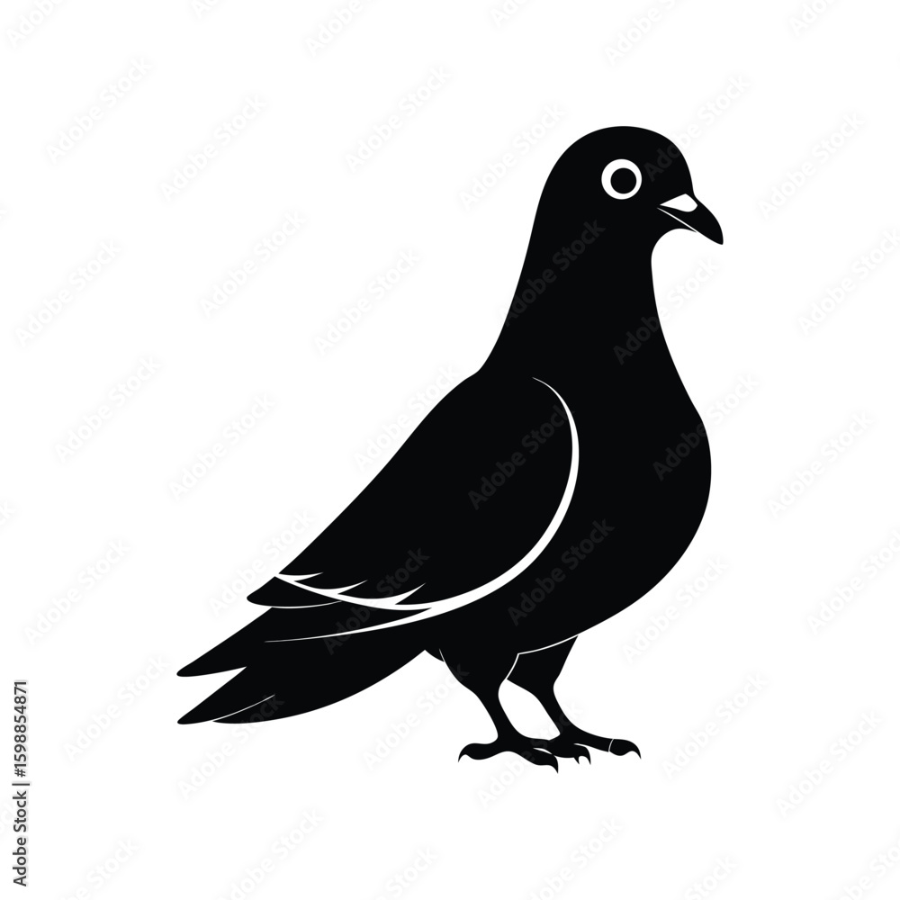 a pigeon full black silhouette vector illustration on white background a pigeon full black silhouette vector illustration on white background