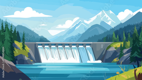 Sunny Hydroelectric Dam in Mountainous Landscape