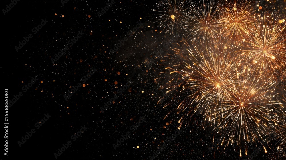 Stunning photo of gold fireworks on black background with copyspace. Stunning photo of gold fireworks on black background with copyspace.