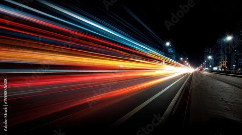 Fototapeta Naklejka Na Ścianę i Meble -  Stunning photo of car motion trails. Speed light streaks background with blurred fast moving light effect, Racing cars dynamic flash effects city road with long exposure night.