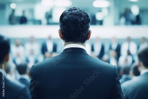 Businessman Addressing Audience in Meeting Room, Leadership and Success in Business Presentations
