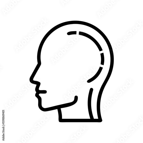Outline of a human head profile with dotted line inside the head representing the brain area shape exactly