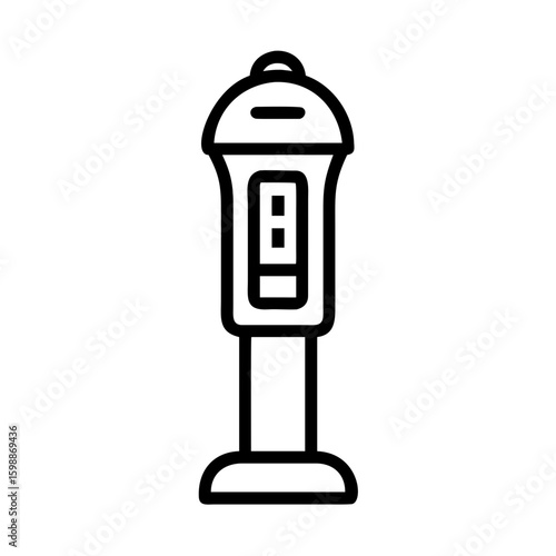 Outline drawing of a parking meter with a display and coin slot in black and white style design which is simple