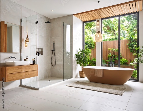 Modern bathroom with outdoor views