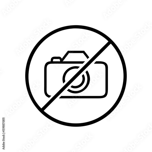 A simple graphic of a camera inside a circle with a diagonal line through it to show prohibition with it