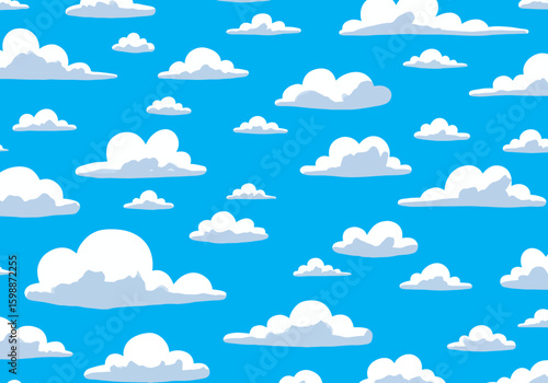 Vibrant Sky with Fluffy White Clouds Adorning a Bright Blue Day Seamless Pattern