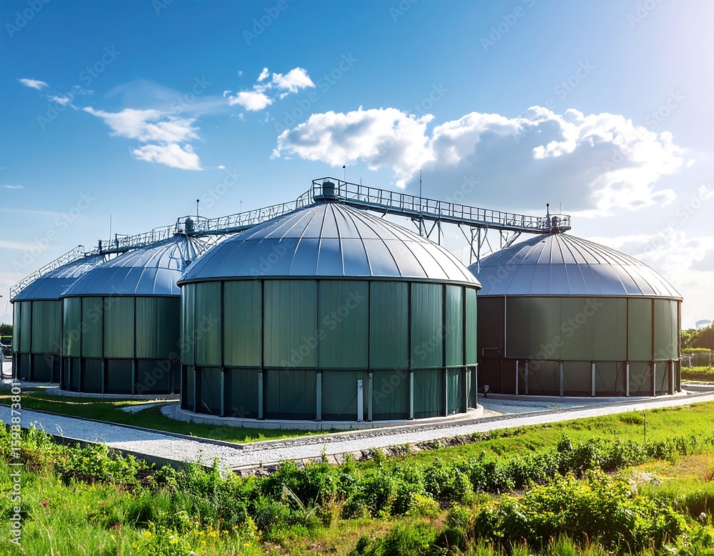 Modern biofuel tanks under a bright sky Modern biofuel tanks under a bright sky