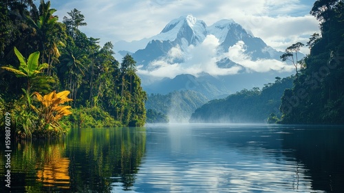 Serene Mountain Lake in Tropical Paradise