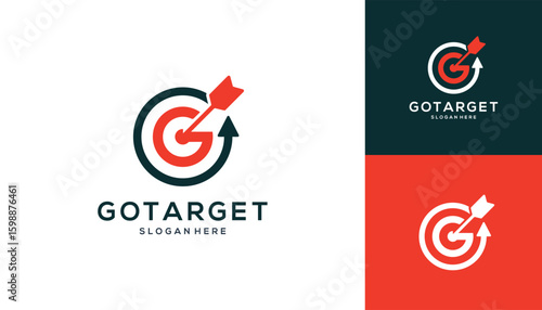 Letter G with Arrow right on target and growth arrow logo design inspirations.