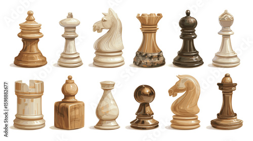 Wallpaper Mural A collection of twelve chess pieces in varying styles and colors arranged in two rows on white background on transparent background Torontodigital.ca