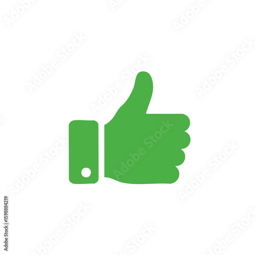 Vector illustration of green thumbs up hand gesture on white background, approval symbol