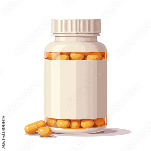 Vector illustration of multivitamin bottle supplement on white background, health product