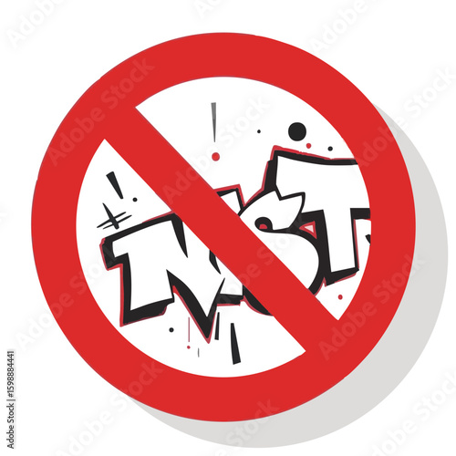 Vector illustration of no graffiti warning icon on white background, public notice